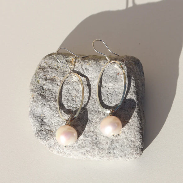 White Pearl Silver Earring