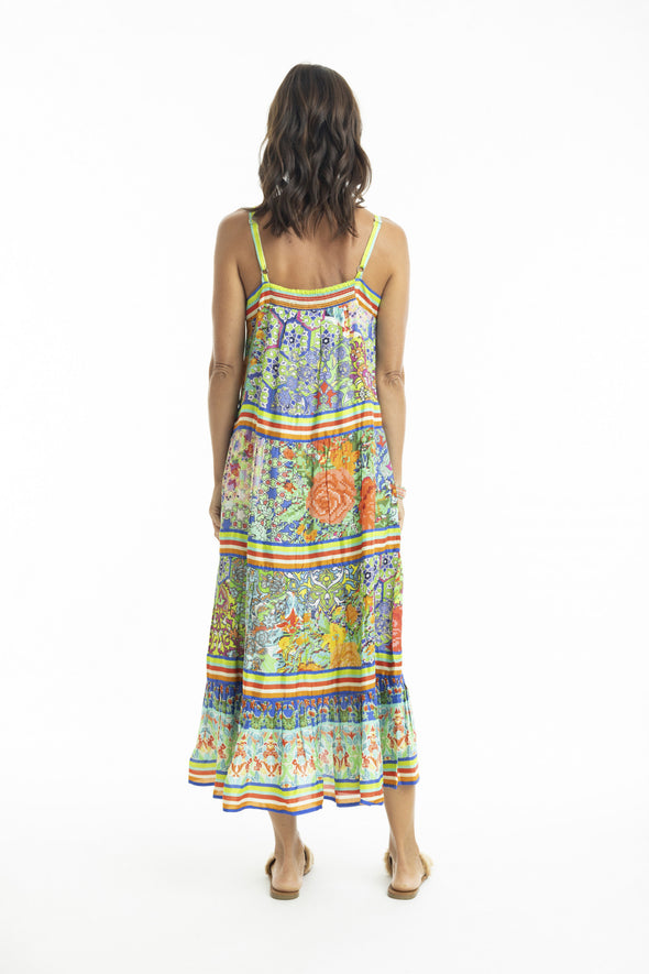 Tara Maxi Dress Strappy - Blue Mosaic