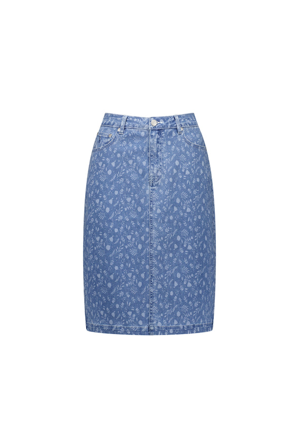 Print Denim Skirt - Ditsy