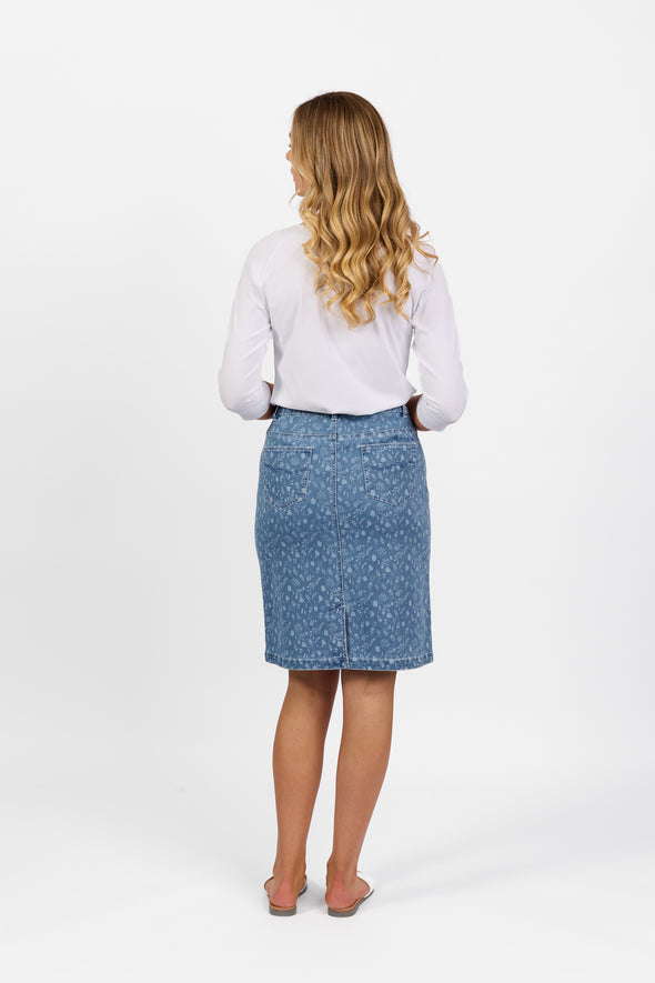 Print Denim Skirt - Ditsy