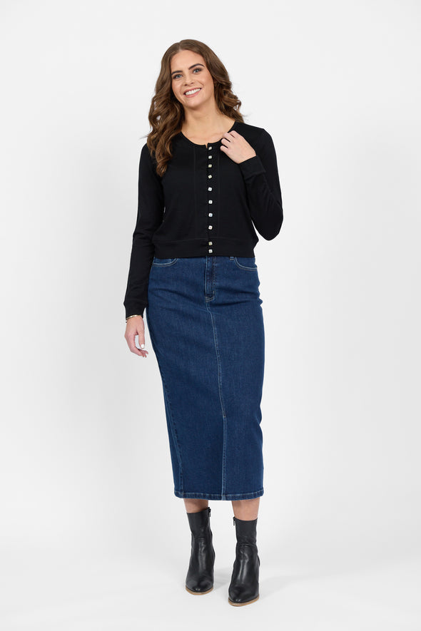 Merino Cropped Cardi-Black