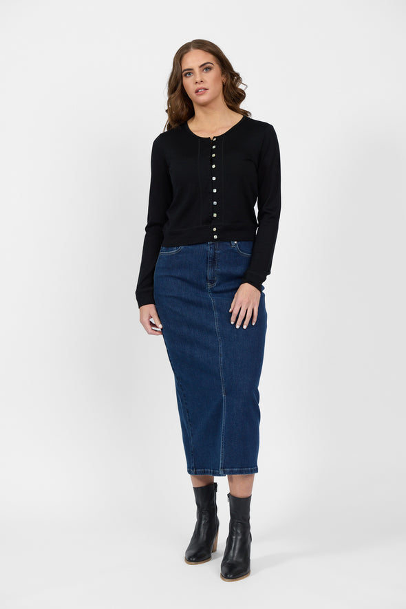 Merino Cropped Cardi-Black