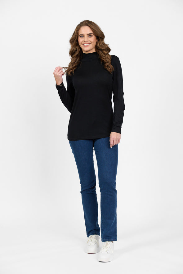 Merino Polo Neck-Black