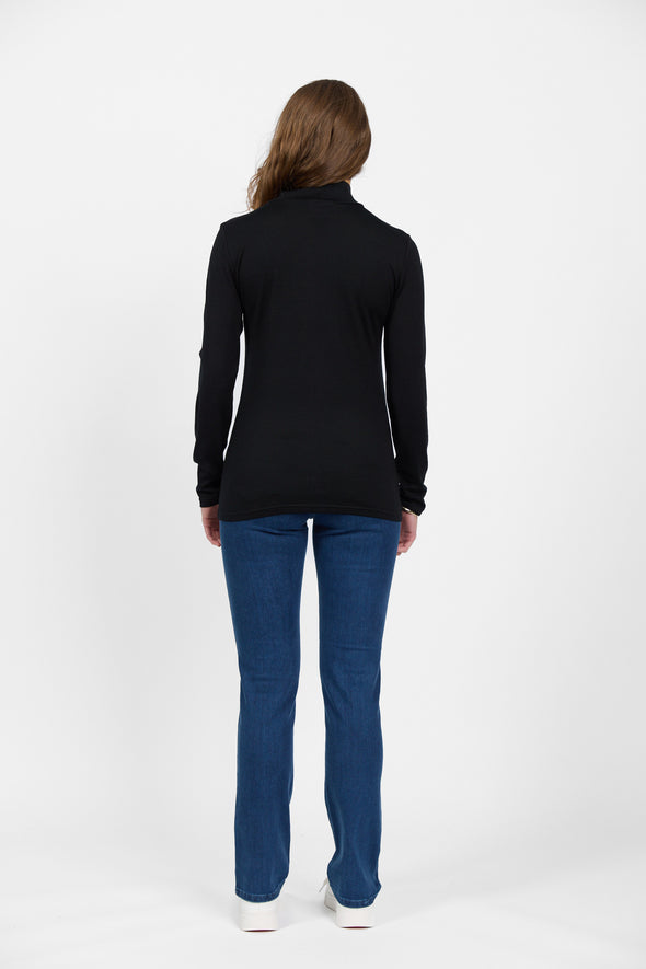 Merino Polo Neck-Black