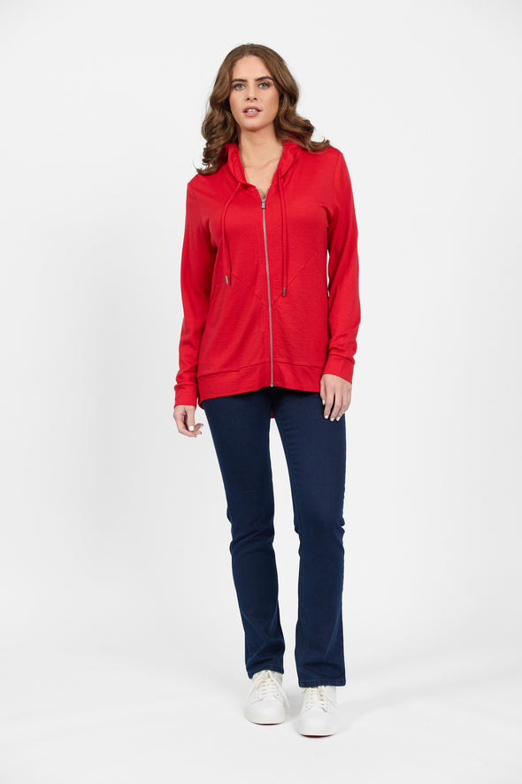 Merino Zip Hood Jacket-Scarlet