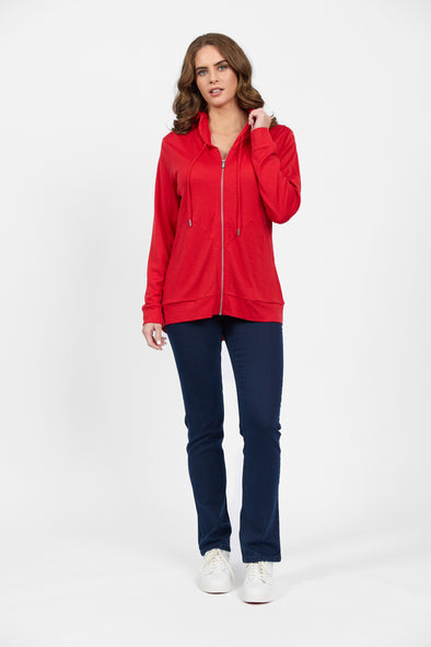 Merino Zip Hood Jacket-Scarlet