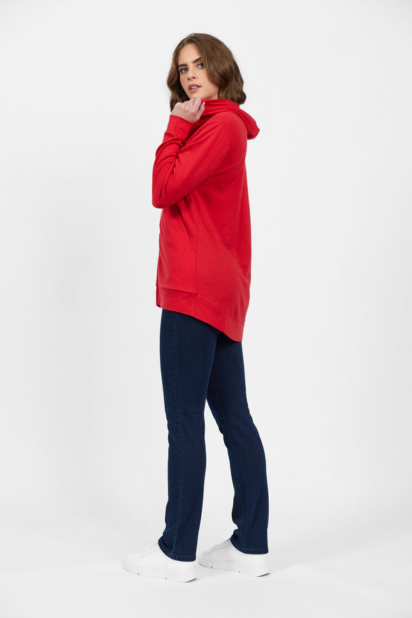 Merino Zip Hood Jacket-Scarlet