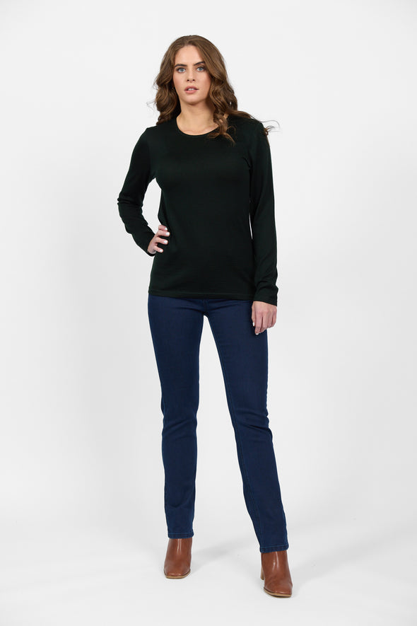 Merino Crew Neck Top-Forest