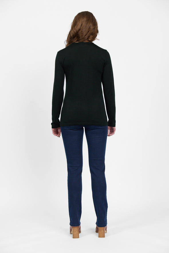 Merino Crew Neck Top-Forest