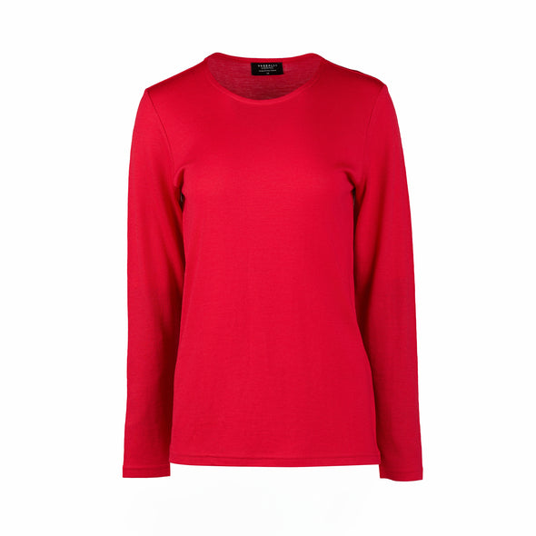 Merino Crew Neck Top-Scarlet