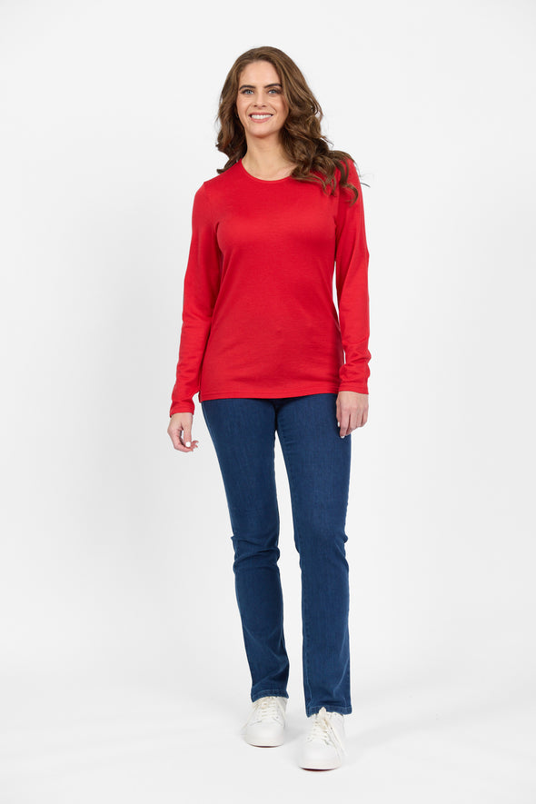 Merino Crew Neck Top-Scarlet