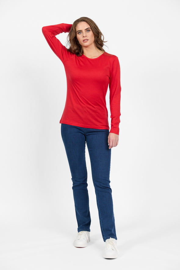 Merino Crew Neck Top-Scarlet