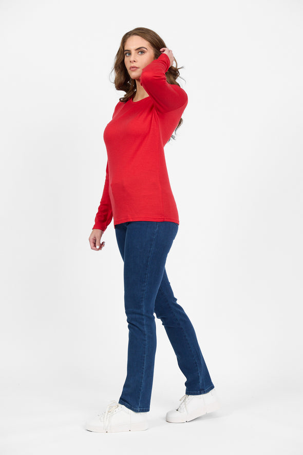 Merino Crew Neck Top-Scarlet