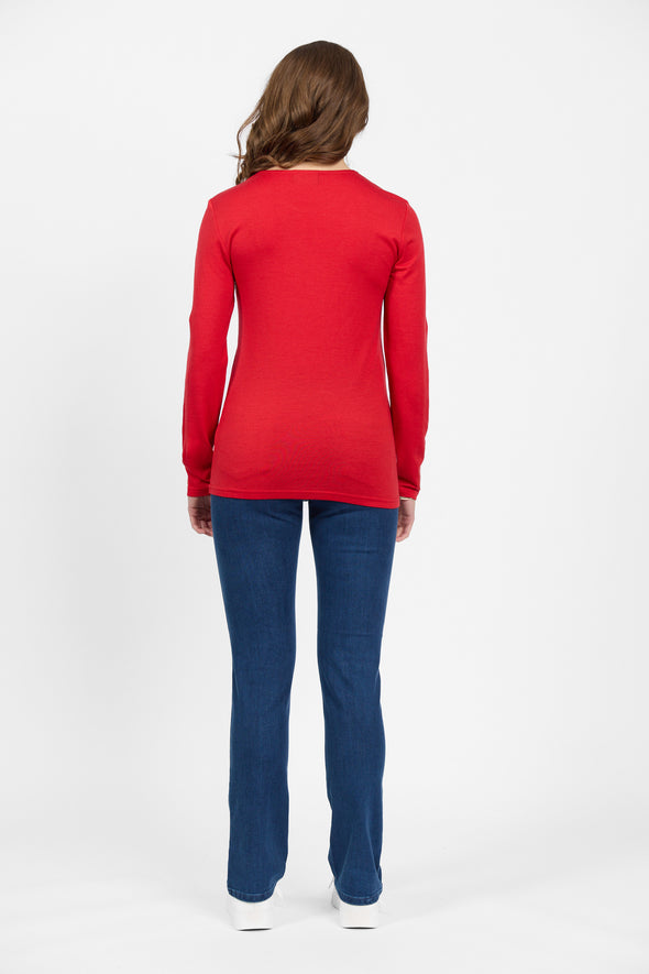 Merino Crew Neck Top-Scarlet