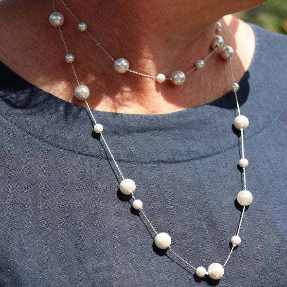 Perle Long Silver Pearl Necklace