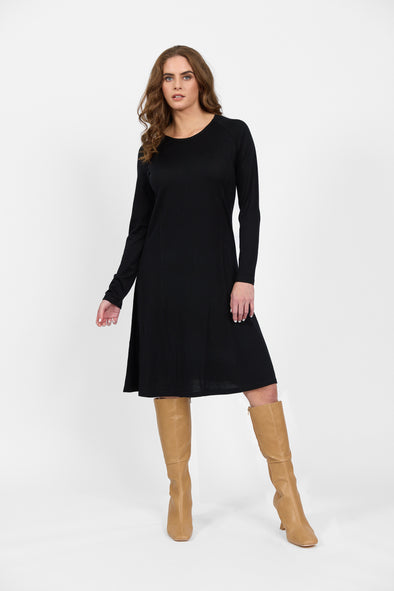 Merino L/S Swing Dress-Black