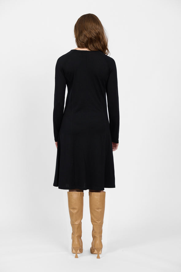 Merino L/S Swing Dress-Black