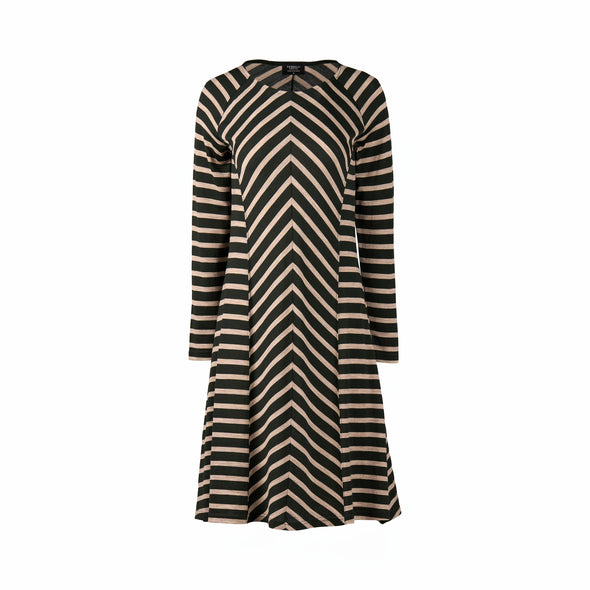 Merino L/S Swing Dress-Twig Stripe