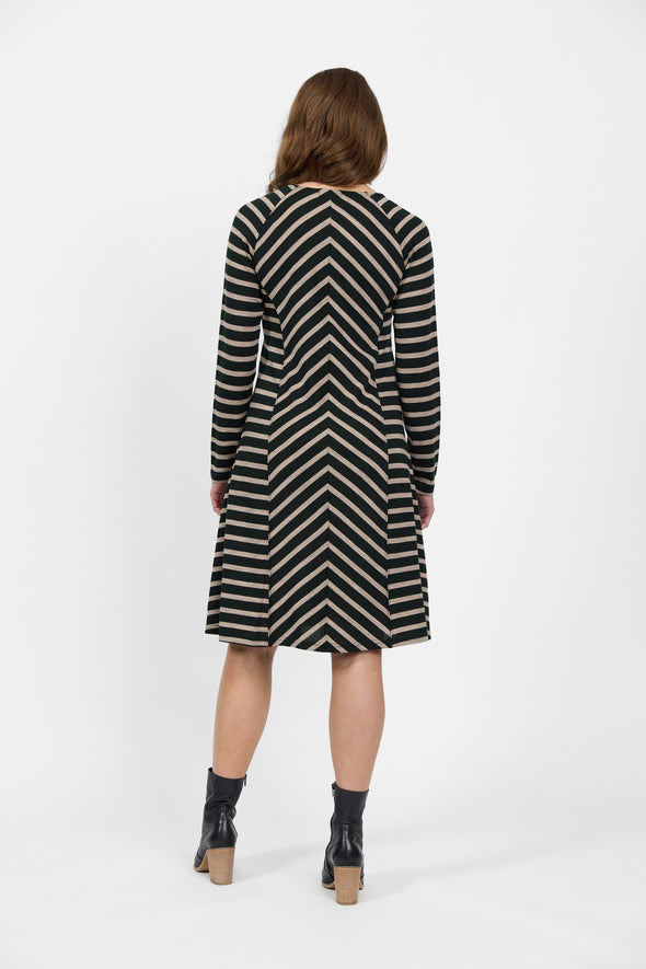 Merino L/S Swing Dress-Twig Stripe