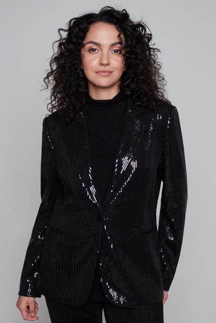 Sequin Blazer-Black