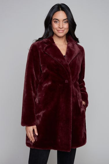 Faux Fur Coat-Garnet