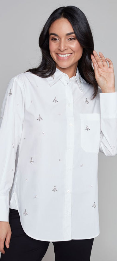 Crystal Emb. Shirt - White