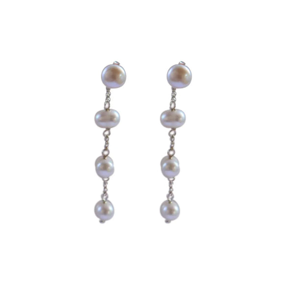 4 Pearl Chain Stud Earrings