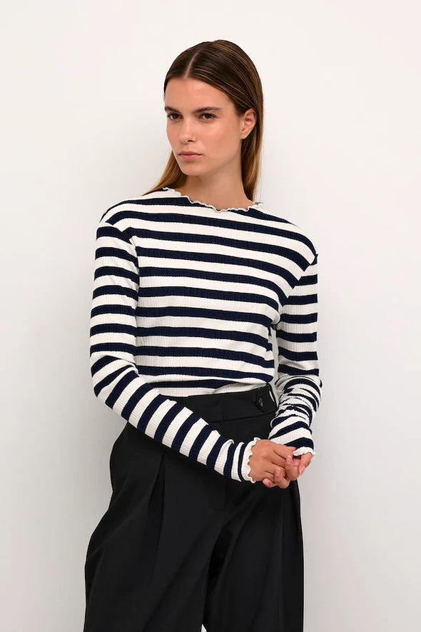 Candace LS Tee - Egret Stripe