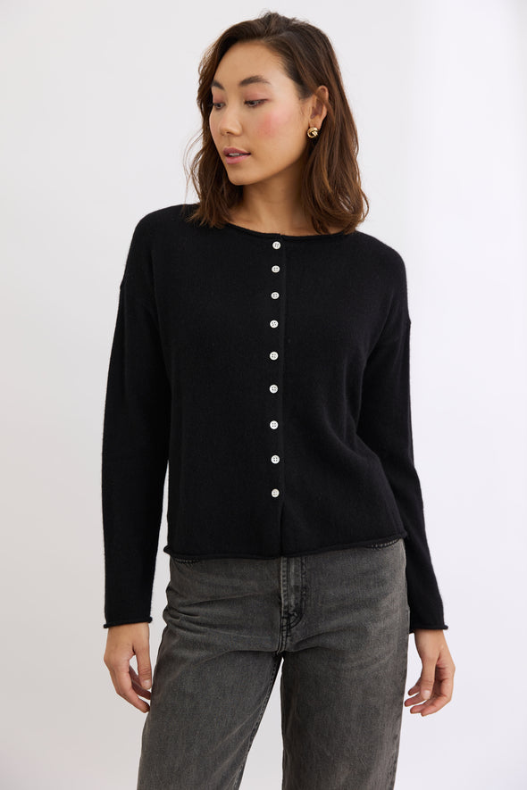 Reversible Button Cardi Black