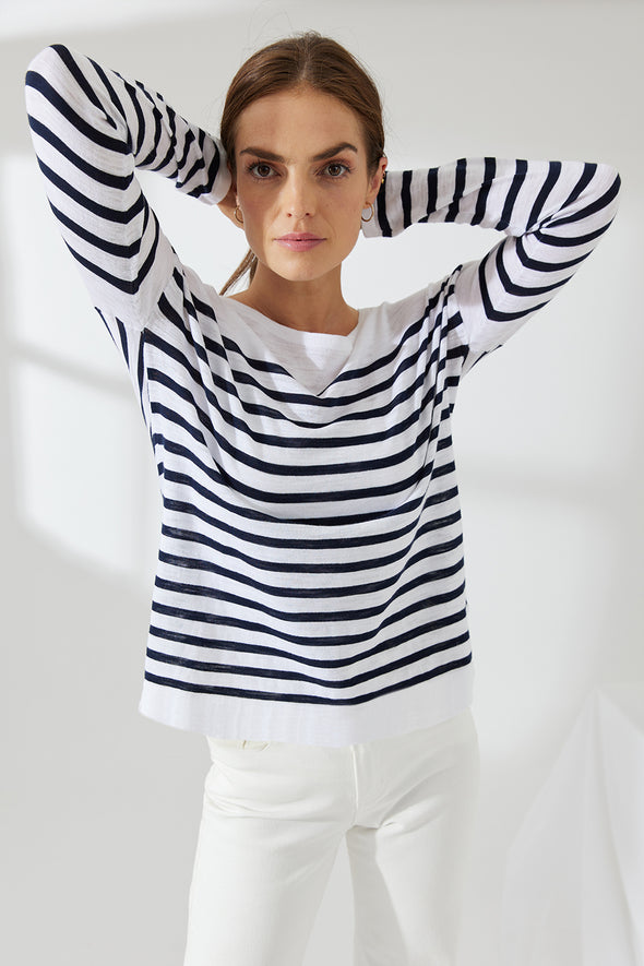 Como Stripe Crew - Chalk Navy