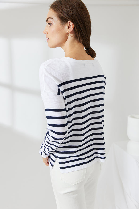 Como Stripe Crew - Chalk Navy