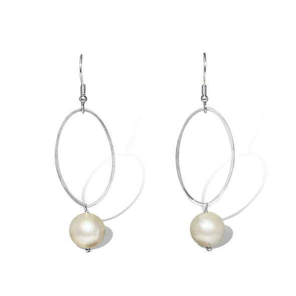 White Pearl Silver Earring