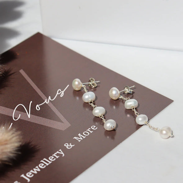 4 Pearl Chain Stud Earrings