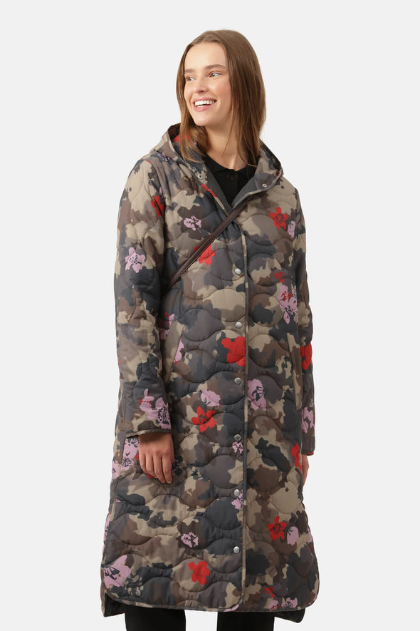 Long Quilt Coat-Floral Camo