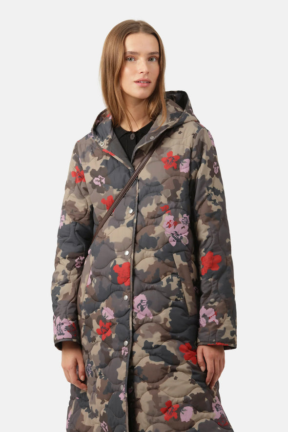 Long Quilt Coat-Floral Camo