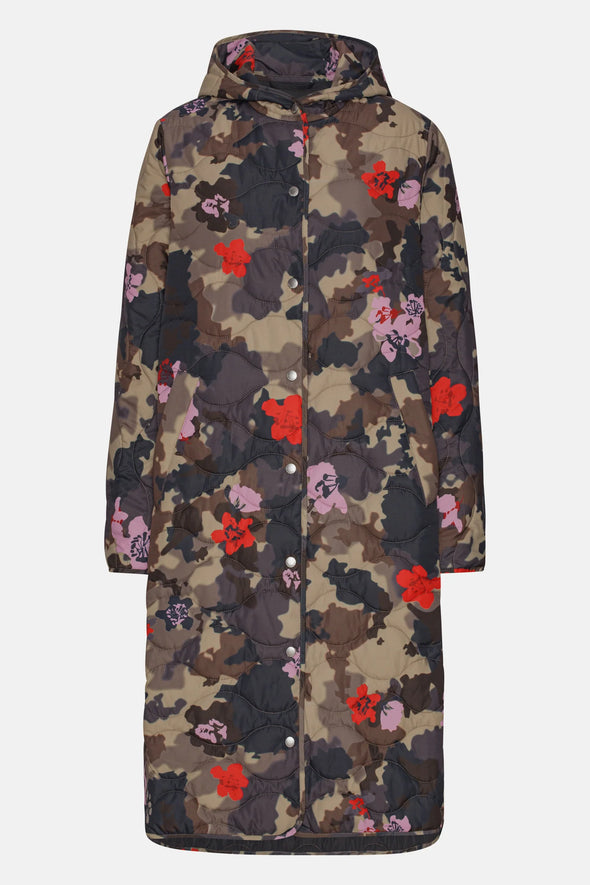 Long Quilt Coat-Floral Camo