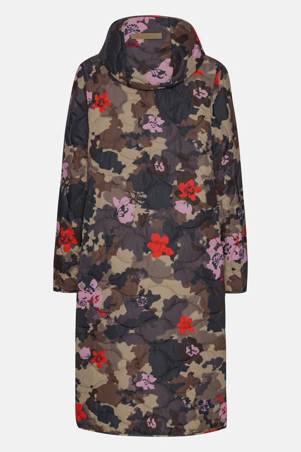 Long Quilt Coat-Floral Camo