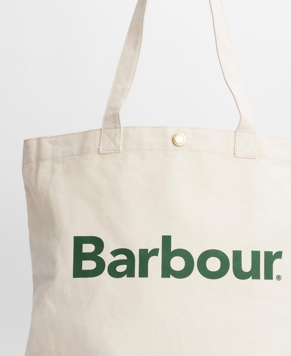 Barbour Logo Tote-Ecru/Green