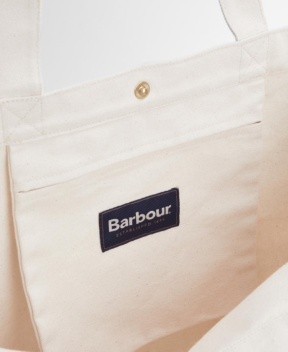 Barbour Logo Tote-Ecru/Green