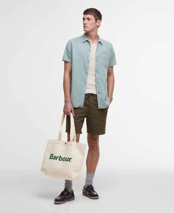 Barbour Logo Tote-Ecru/Green