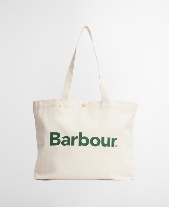 Barbour Logo Tote-Ecru/Green