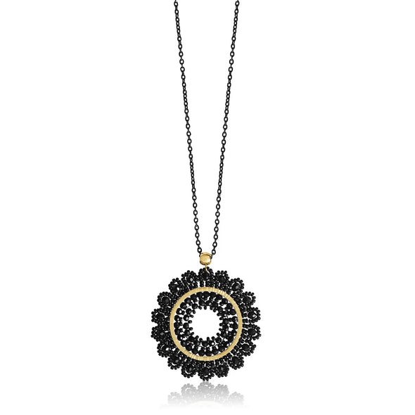 Steel Me Black Beaded Yellow Gold Necklace