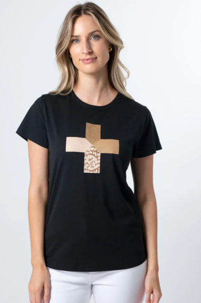 Black birds of a feather cross tee shirt