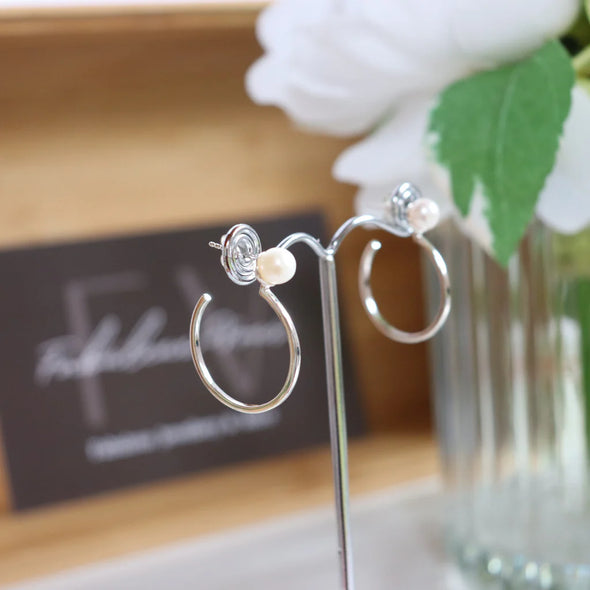 Silver Perle Hoop Stud Earring