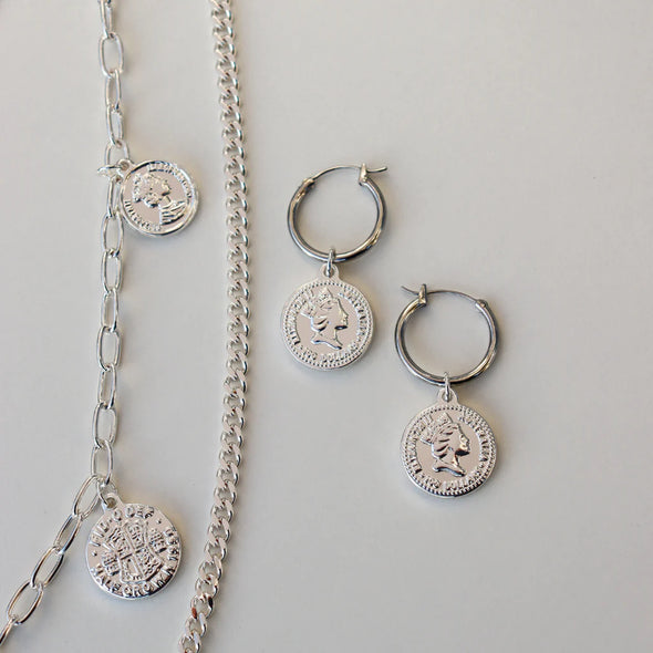 Steel Me Long Layered Coin Silver Necklace