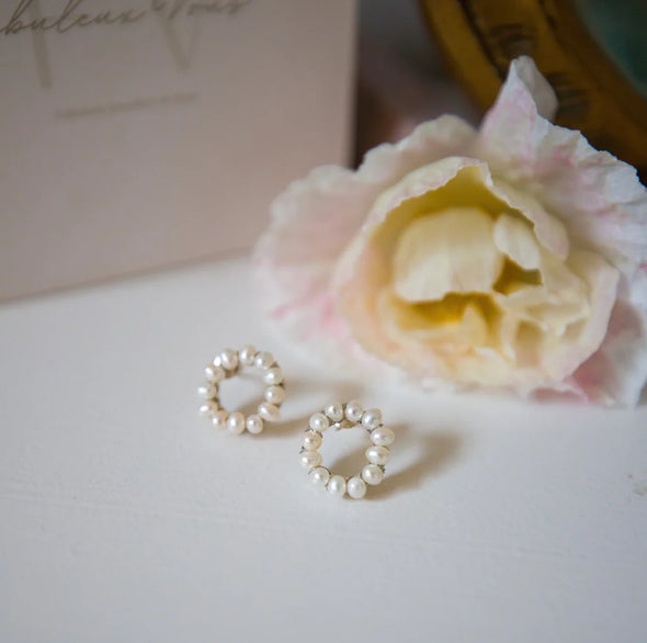 White Circle Seed Pearl Studs