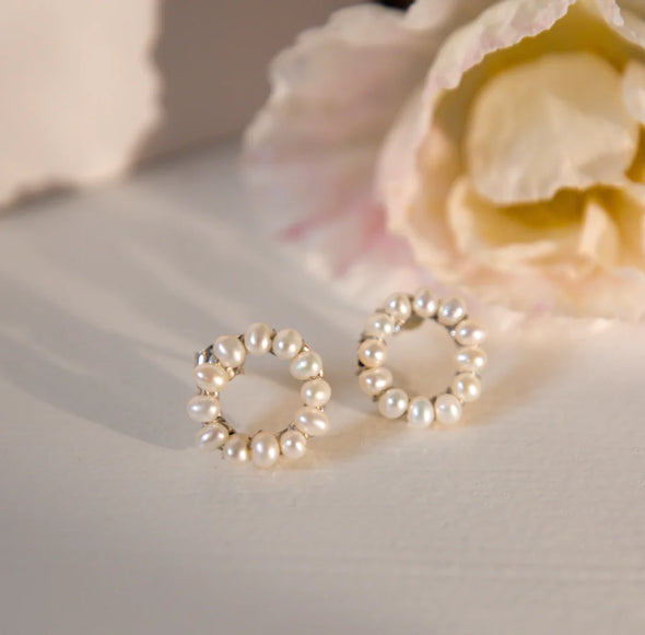 White Circle Seed Pearl Studs