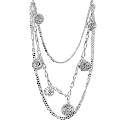 Steel Me Long Layered Coin Silver Necklace