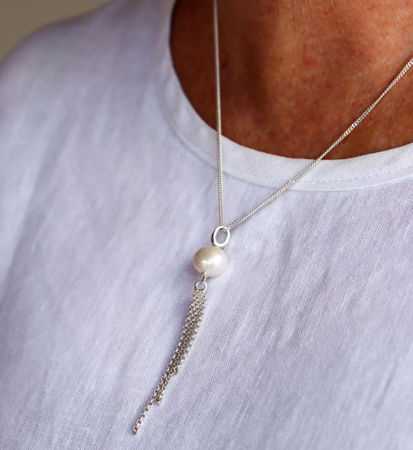 Silver Perle White 3 Chain Necklace