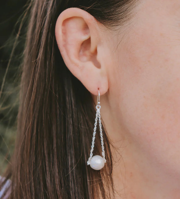 Silver Perle Double Silver Chain Earring